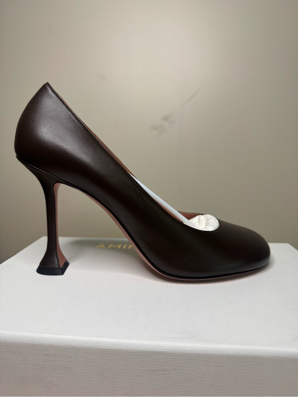Amina Muaddi Iris Pump 95 Mocha Nappa Leather Heels – EU 41